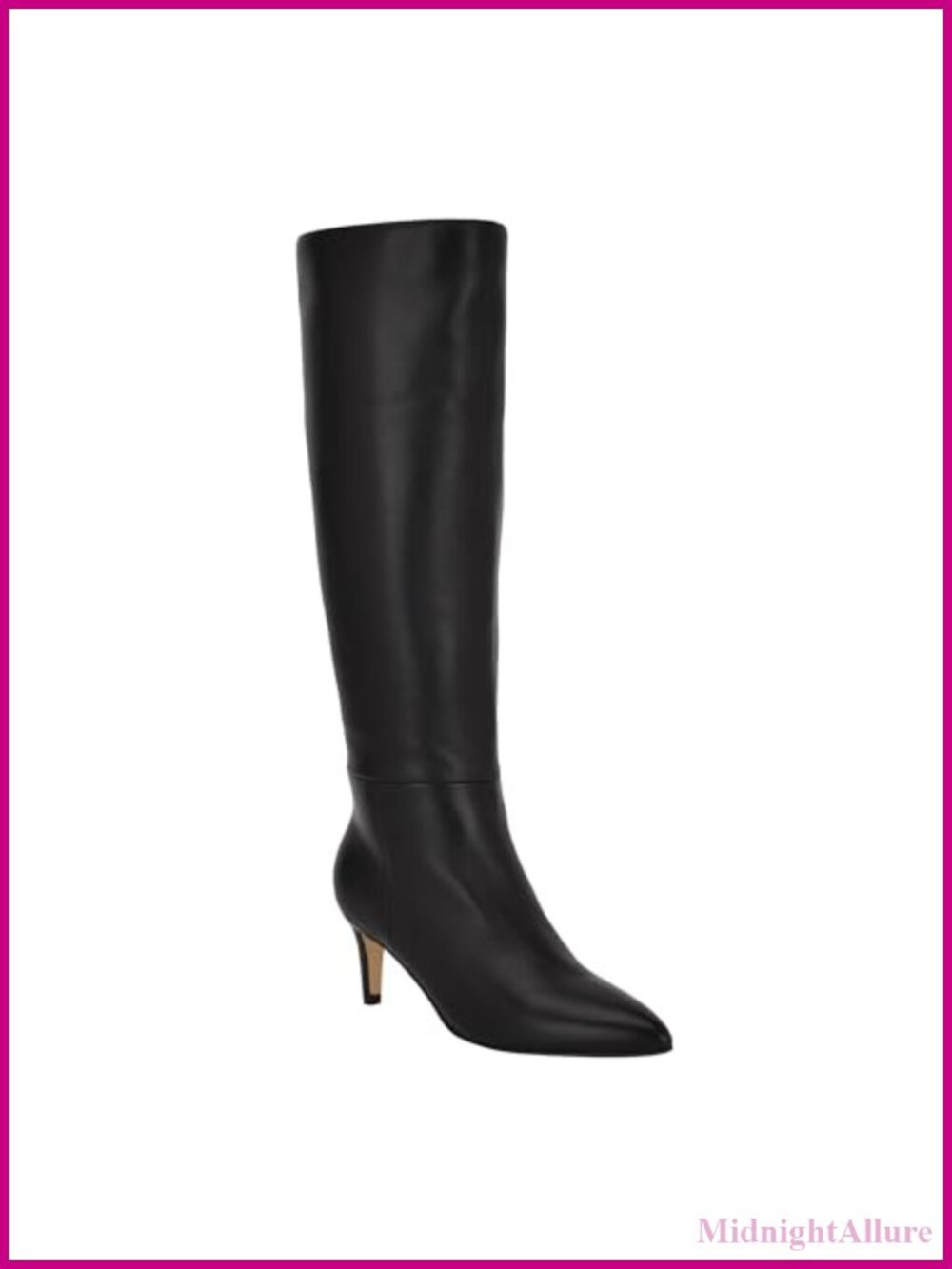 Garray Pointed Toe Knee-High Dress Boots Leather Kitten Heel